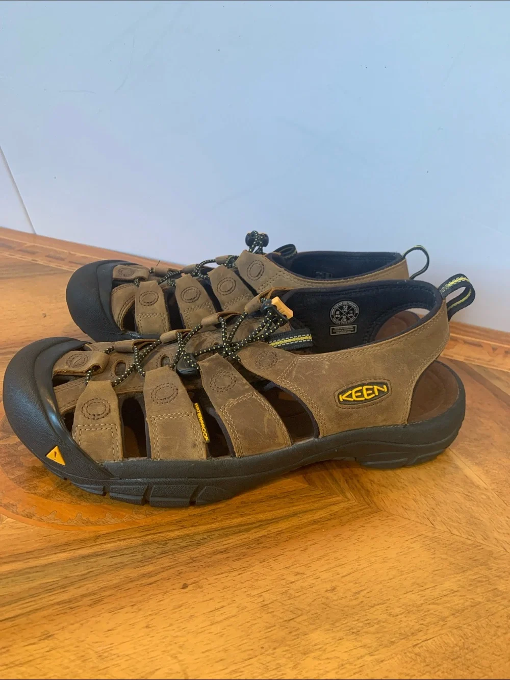 Keen Men's 12 Brown Leather Closed-Toe Newport Rugged Waterproof Leather Sandals